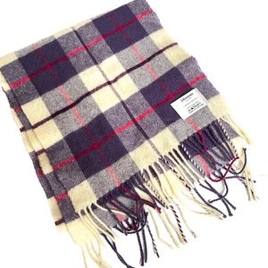 Johnstons 100% Lambswool Scarf Purple Beige Pink Tartan Plaid Scotland